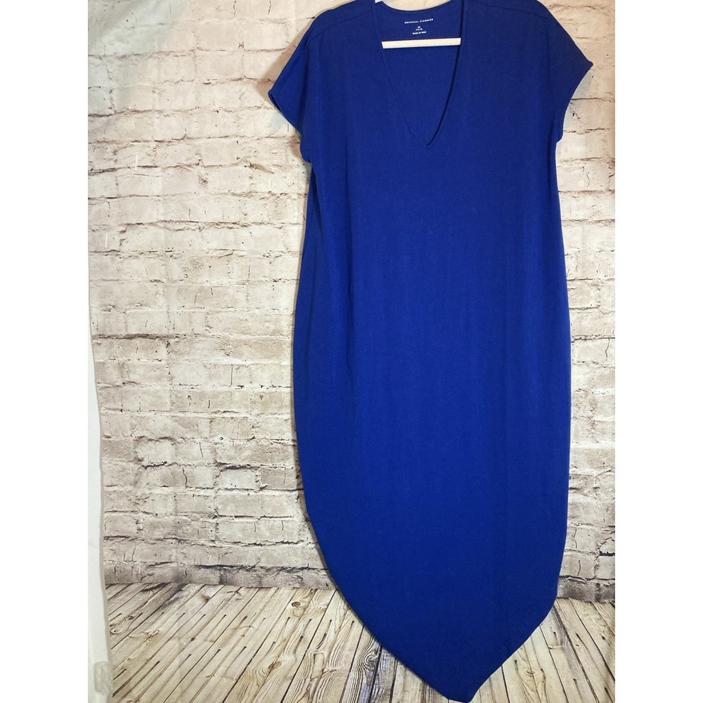 Universal Standard Iconic Geneva Dress XS Cobalt Blue Midi Asymmetric V-Neck NEW